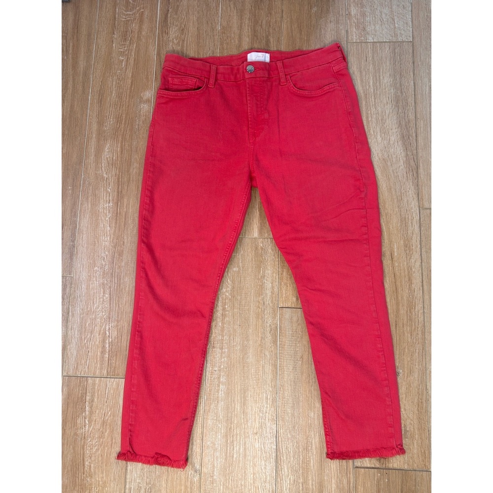 Jen7 by 7 For All Mankind Red Skinny‎ crop Jeans Raw Hem Size 12